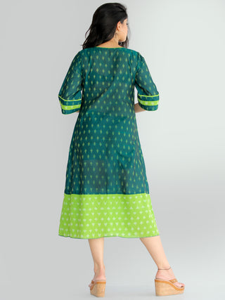 Qaima - Handwoven Cotton Silk Ikat Midi Dress With Front Pockets - D419F1960