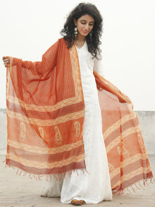 Orange Ivory Chanderi Hand Black Printed & Hand Painted Dupatta - D04170232