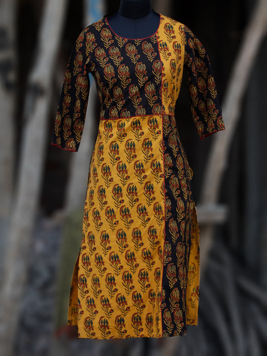 Black Yellow Maroon Green Hand Printed Ajrakh Kurta - K57BPA072