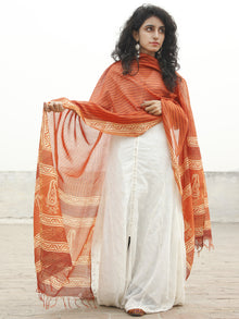 Orange Ivory Chanderi Hand Black Printed & Hand Painted Dupatta - D04170232
