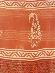 Orange Ivory Chanderi Hand Black Printed & Hand Painted Dupatta - D04170232