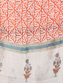 White Rust Blue Green Hand Block Printed Cotton Suit-Salwar Fabric With Chiffon Dupatta (Set of 3) - SU01HB349