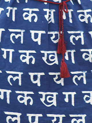 Indigo White Maroon Hand Block Printed Cotton Shirt Dress With Tie-Up Waist And Side Pockets -  D86F542