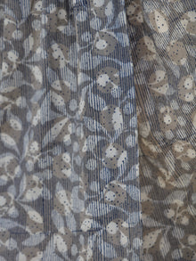 Grey Indigo Ivory Hand Block Printed Cotton Wrap Midi Dress With Bell Sleeves - D99F606