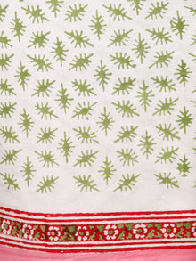 White Coral Green Hand Block Printed Cotton Suit-Salwar Fabric With Chiffon Dupatta (Set of 3) - SU01HB350