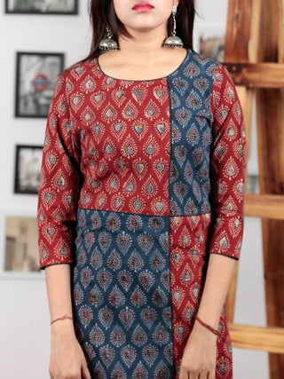 Indigo Maroon Black Beige Hand Printed Ajrakh Kurta in Natural Colors - K57BPA142
