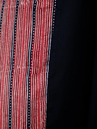 Black Red Hand Block Printed Cotton Rayon Long Dress With Centre Inverted Pleat  - D233F628