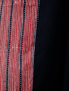 Black Red Hand Block Printed Cotton Rayon Long Dress With Centre Inverted Pleat  - D233F628