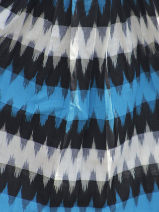 Blue Black Ivory Ikat Dress With Gathers & Side Pockets -  D118F931