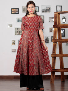 Red Beige Black Blue Ajrakh Hand Block Printed Kurta  - K64BP0128