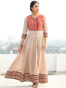 Naaz Ragni - Hand Block Geometric Printed Long Cotton Shirt Urave Cut Dress - DS90F001