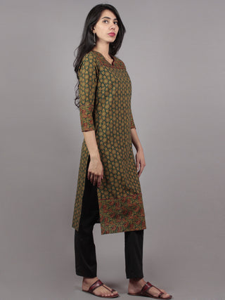 Green Maroon Biege Ajrakh Block Printed Kurta With Side Slits  - K1167301