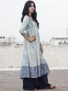 Light Blue Ivory Indigo Hand Block Printed Kurti With 3/4 Sleeve - K15F470