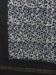 Indigo Ivory Black Chanderi Hand Black Printed Dupatta - D04170106