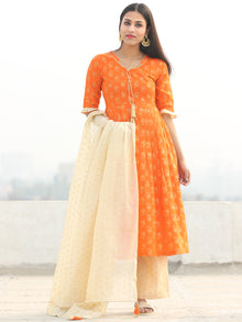 Shaz - Orange Gold Printed Kurta Chanderi Palazzo Set With Dupatta - SS02FZZZ