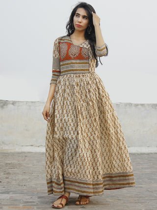 Naaz Block Charm - Hand Block Printed Angrakha Dress With Gathers -  DS11F003