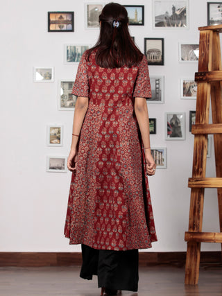 Red Beige Black Blue Ajrakh Hand Block Printed Kurta  - K64BP0128
