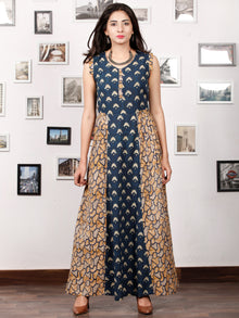 INDIGO SPREAD - Hand Block Printed Cotton Long Sleeveless Dress - D320F1362