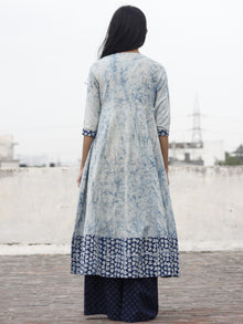Light Blue Ivory Indigo Hand Block Printed Kurti With 3/4 Sleeve - K15F470