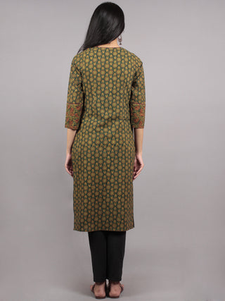Green Maroon Biege Ajrakh Block Printed Kurta With Side Slits  - K1167301