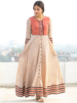 Naaz Ragni - Hand Block Geometric Printed Long Cotton Shirt Urave Cut Dress - DS90F001