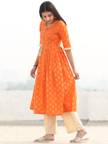 Shaz - Orange Gold Printed Kurta Chanderi Palazzo Set With Dupatta - SS02FZZZ