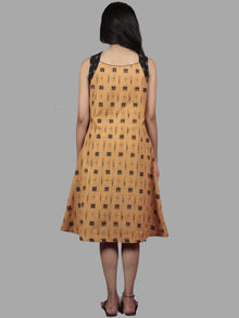 Black Mustard Grey Handwoven Double Ikat Dress With Front Pleats  - D5266601