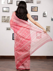 Pink White Hand Block Printed Kota Doria Saree in Natural Colors - S031703135
