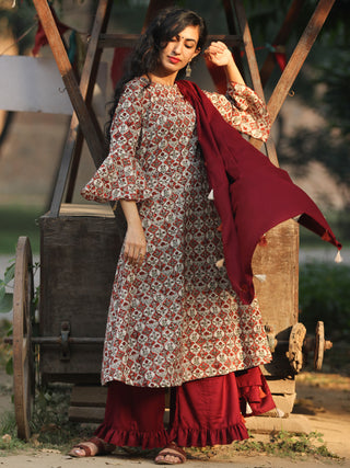 Classy Bells - Hand Block Printed Kurta Set With Dupatta - SS01F896