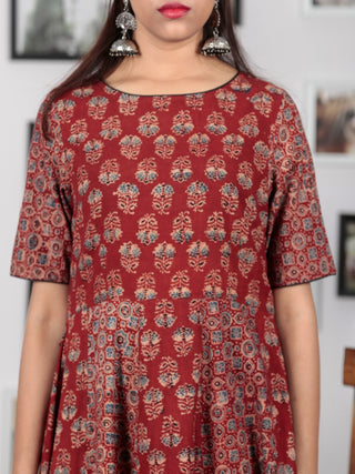 Red Beige Black Blue Ajrakh Hand Block Printed Kurta  - K64BP0128