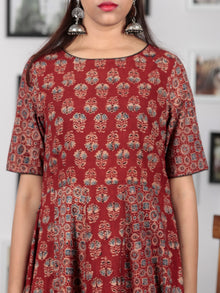 Red Beige Black Blue Ajrakh Hand Block Printed Kurta  - K64BP0128