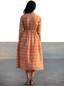 Yellow Red Ivory Hand Block Cotton Dress With Tie-Up Waist And Red Inner -  D85F782