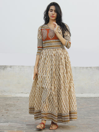 Naaz Block Charm - Hand Block Printed Angrakha Dress With Gathers -  DS11F003