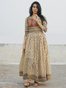 Naaz Block Charm - Hand Block Printed Angrakha Dress With Gathers -  DS11F003