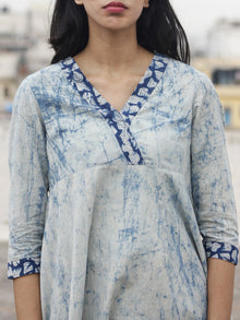 Light Blue Ivory Indigo Hand Block Printed Kurti With 3/4 Sleeve - K15F470