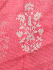 Pink White Hand Block Printed Kota Doria Saree in Natural Colors - S031703135