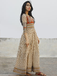 Naaz Block Charm - Hand Block Printed Angrakha Dress With Gathers -  DS11F003