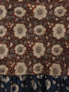 Indigo Maroon Grey Beige Hand Block Printed Long Cotton Dress With Gather - D0661017