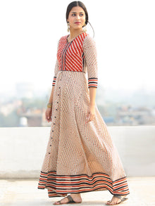 Naaz Ragni - Hand Block Geometric Printed Long Cotton Shirt Urave Cut Dress - DS90F001