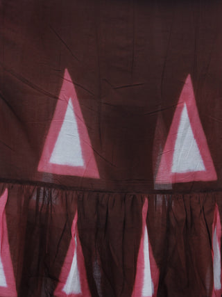 Naaz Zubeda - Chocolate Brown Peach White Hand Block Printed Full Length Tier Dress - DS30F001