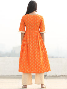 Shaz - Orange Gold Printed Kurta Chanderi Palazzo Set With Dupatta - SS02FZZZ