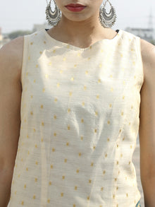 Ivory Teal Golden Asymmetrical Kurta With Box Pleated Skirt (Set of 2) - D123F001