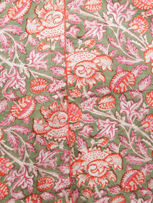 Green Orange Pink White Hand Block Printed Long Kurta With Front Slit - K95F1505