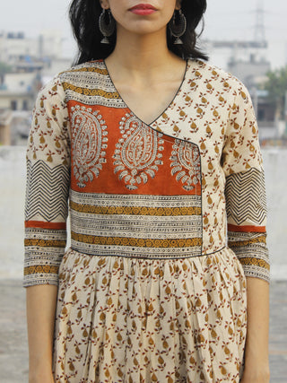 Naaz Block Charm - Hand Block Printed Angrakha Dress With Gathers -  DS11F003