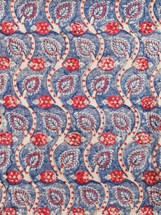 Indigo Beige Coral Hand Block Printed Cotton Dress With Full Sleeves - D270F1379