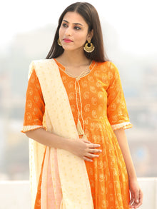 Shaz - Orange Gold Printed Kurta Chanderi Palazzo Set With Dupatta - SS02FZZZ