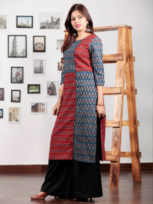 Indigo Maroon Black Beige Hand Printed Ajrakh Kurta in Natural Colors - K57BPA092