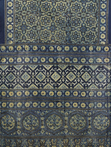 Indigo White Black Yellow Mughal Nakashi Ajrakh Hand Block Printed Cotton Stole - S63170137