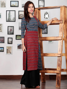 Indigo Maroon Black Beige Hand Printed Ajrakh Kurta in Natural Colors - K57BPA092