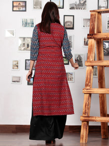 Indigo Maroon Black Beige Hand Printed Ajrakh Kurta in Natural Colors - K57BPA092